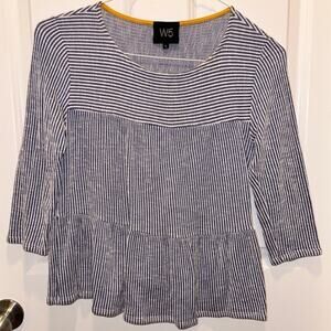 Womens W5 Blue and White Striped 3/4 Sleeve Top S